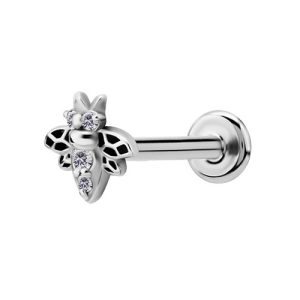 titanium internally threaded labret with jewelled bee attachment piercing jewelry