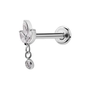 titanium internally threaded labret with jewelled triple marquise crystal attachment piercing jewelry