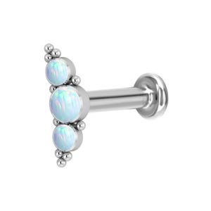 titanium internally threaded labret with opal ornamental cluster attachment piercing jewelry