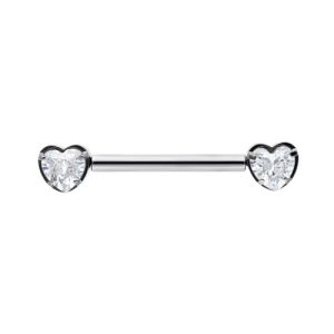 titanium threadless barbell jewelled gem crystal heart prong set piercing jewelry