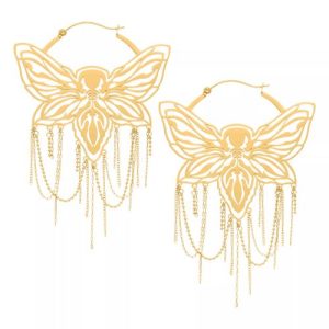 gold plated steel moth buttefly chains hoops earrings jewelry