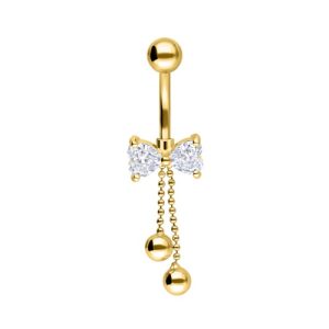 steel gold plated navel bananabell jewelled bow curved barbell