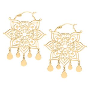 gold plated steel mandala ornamental hoops earrings jewelry