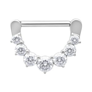 steel nipple clicker with prong set gems crystals shield piercing jewelry