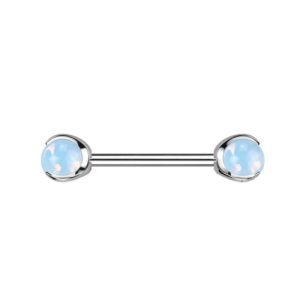 titanium internally threaded nipple barbell prong set opal piercing jewelry
