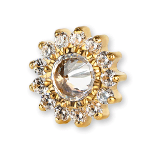 gold plated titanium reversed sunflower jewelled prong set attachment piercing internally threaded