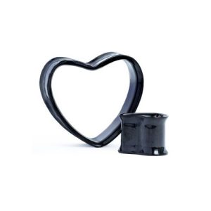 black steel double flared heart tunnels stretched earlobe piercing jewelry