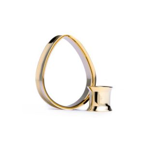 gold plated steel teardrop tunnel stretched earlobe piercing jewelry