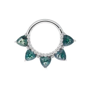 titanium lucy moss agate stone clicker hinged ring piercing jewelry