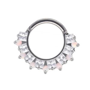 titanium shelly crystal jewelled opal clicker hinged ring piercing jewelry